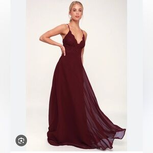Lulu's Burgundy Lace Bodice Maxi Dress